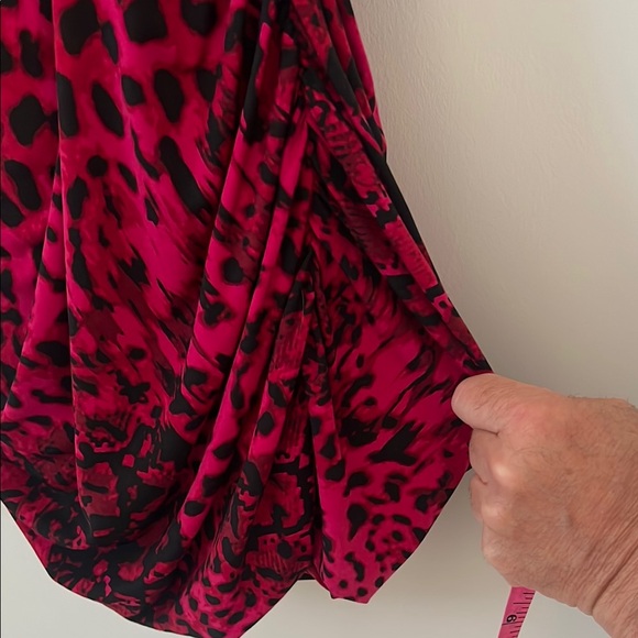 Thalia Sodi Vibrant Red and Black Animal Print Ruched Midi Dress Size L - Picture 7 of 13